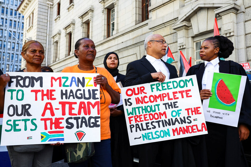 South Africans picket outside the Western Cape High Court for the success of their government's case accusing Israel of genocide in Gaza.