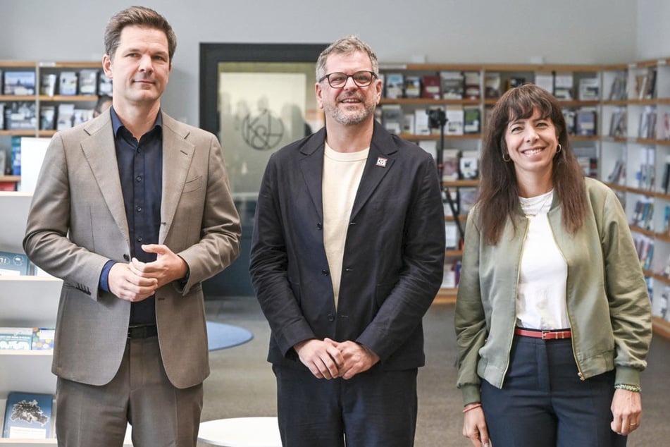 Die Länderchefs unter sich: Steffen Krach (47, SPD, l.), Werner Graf (46, Grüne, M,) und Elif Eralp (45, r.)