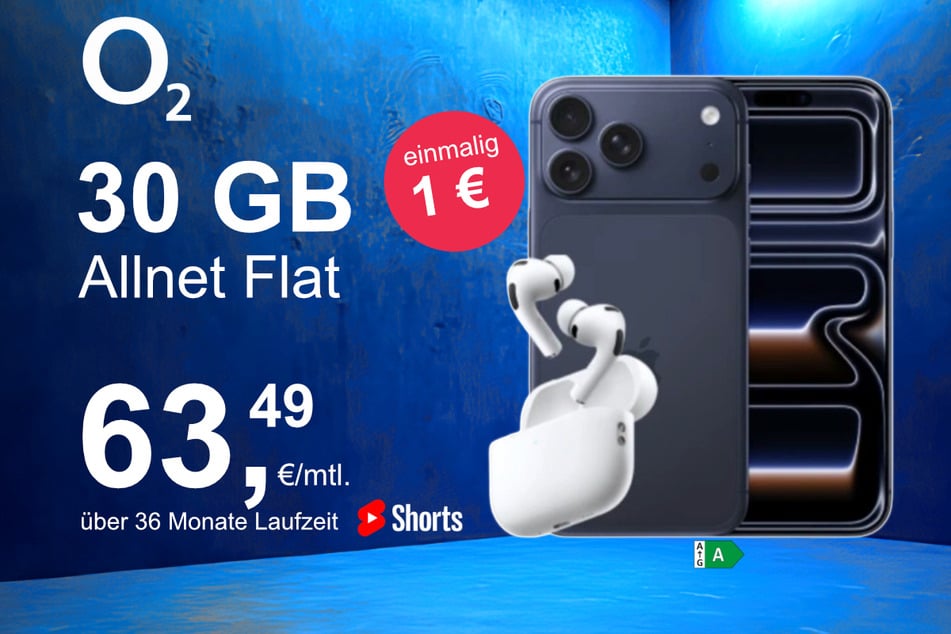 Bei o2 gibt's das iPhone 17 Pro jetzt mit AirPods 3 Pro im Bundle exklusiv für nur 1 Euro.