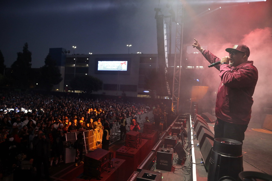 B-Real of Cypress Hill raps on stage at the Once Upon A Time concert in Los Angeles, December, 2021.