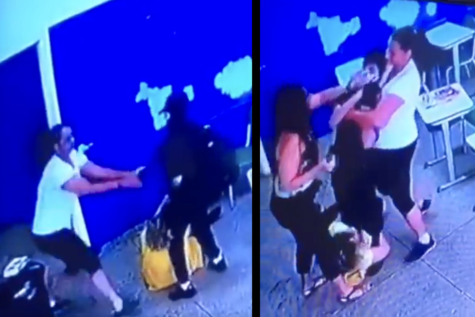 Das Video einer Überwachungskamera zeigt den Moment, in dem die Sportlehrerin zusammen mit einer weiteren Frau den Angreifer überwältigt.