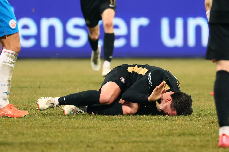 12. März 2025: Marcel Bär zog sich in Rostock einen Achillessehnenriss zu.