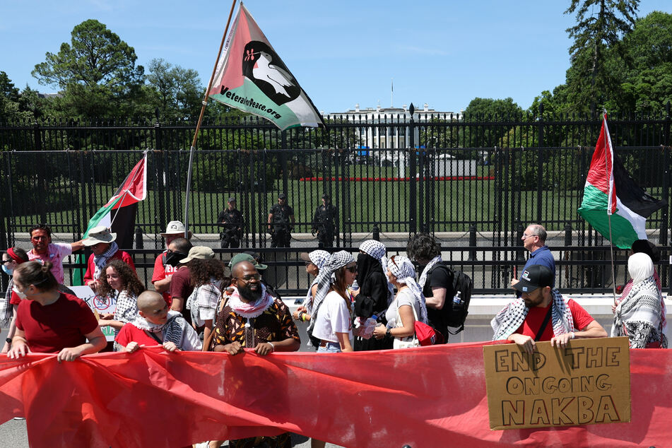 Demonstrators rally in front of the White House demanding the Biden administration act to end Israel's brutal assault on the people of Gaza.