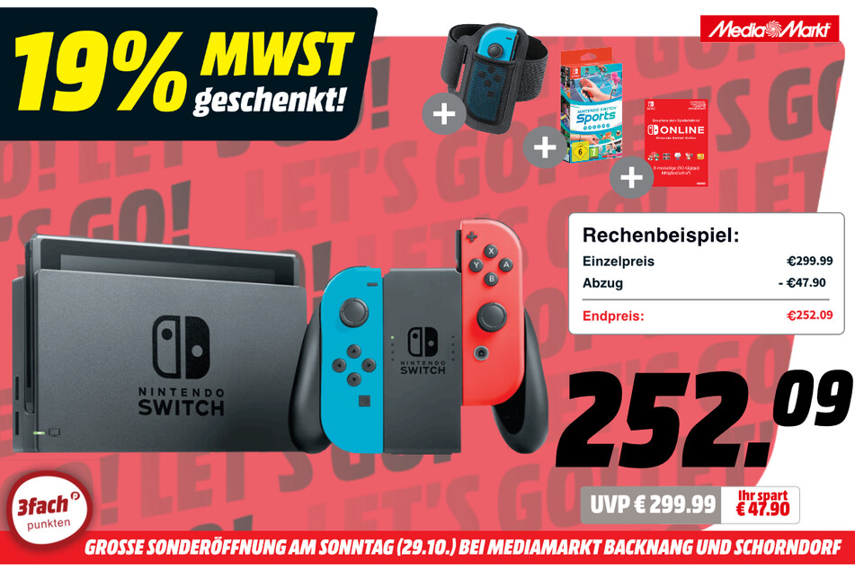 Nintendo Switch im Set für 252,09 Euro.