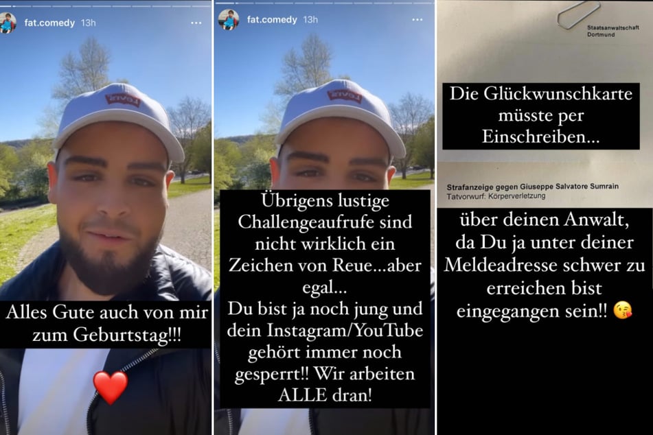Oliver Pocher (44) teilt bei Instagram Ausschnitte einer Strafanzeige gegen Giuseppe Sumrain (23) alias Fat Comedy. (Fotomontage)