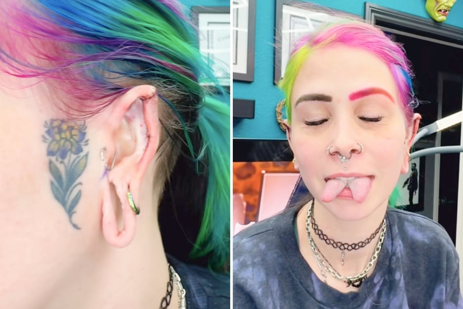 This body modification addict chopped up her ears and cut her tongue in half.