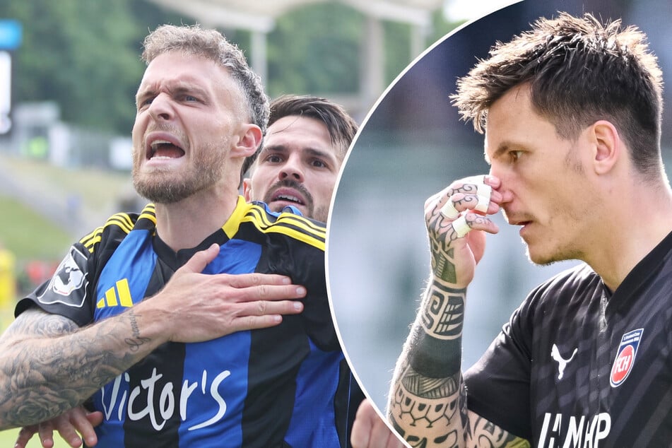Patrick Schmidt (l.) schickte mit seinem Tor Saarbrücken in die Relegation für die 2. Bundesliga, den Absturz dahin will Torwart Kevin Müller (r.) mit dem 1. FC Heidenheim verhindern.