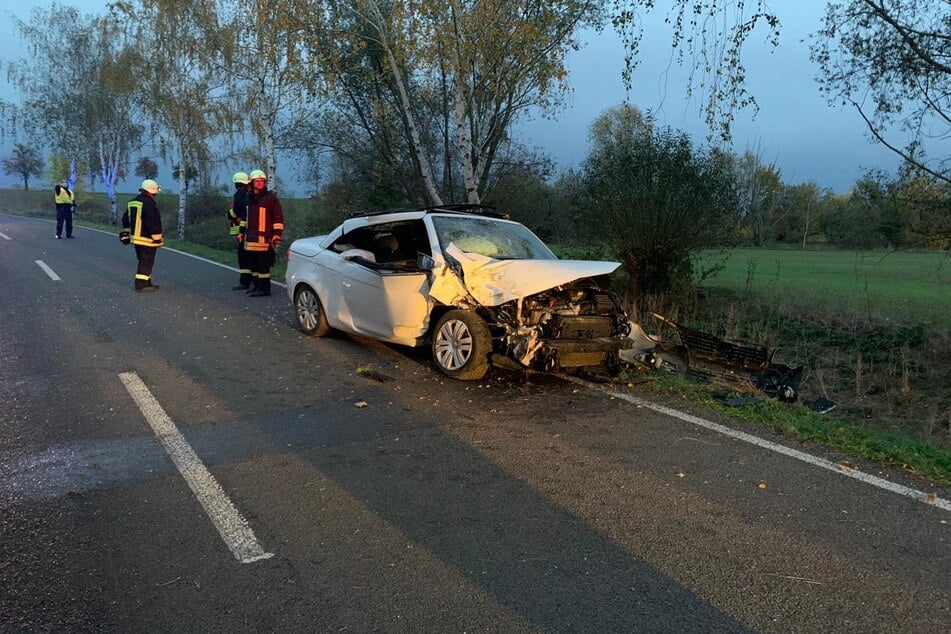 Der Wagen krachte gegen einen Baum am Straßenrand.