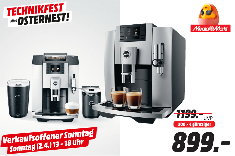 Jura-Kaffeevollautomat E8 (EB) für 899 Euro.