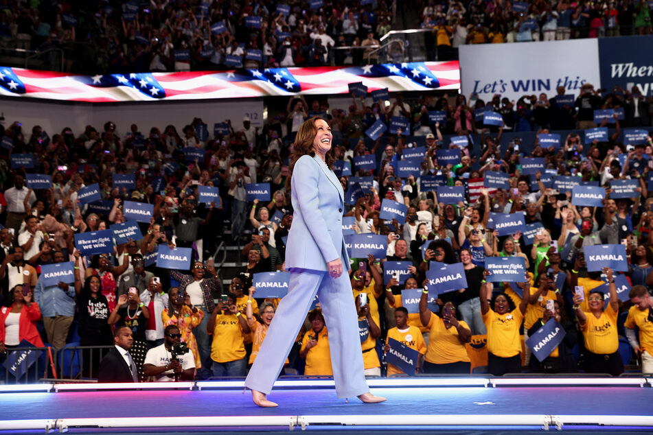 Vice President Kamala Harris is greeted by a roaring crowd at her campaign rally in Atlanta, Georgia.