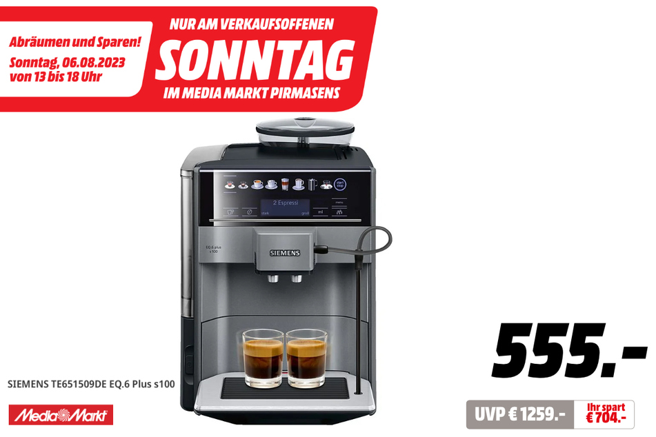 Siemens-Kaffeevollautomat für 555 statt 1.259 Euro.