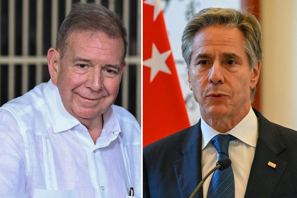 Antony Blinken (r.) said Thursday there was "overwhelming evidence" that opposition candidate Edmundo Gonzalez Urrutia won Venezuela's contested presidential election.