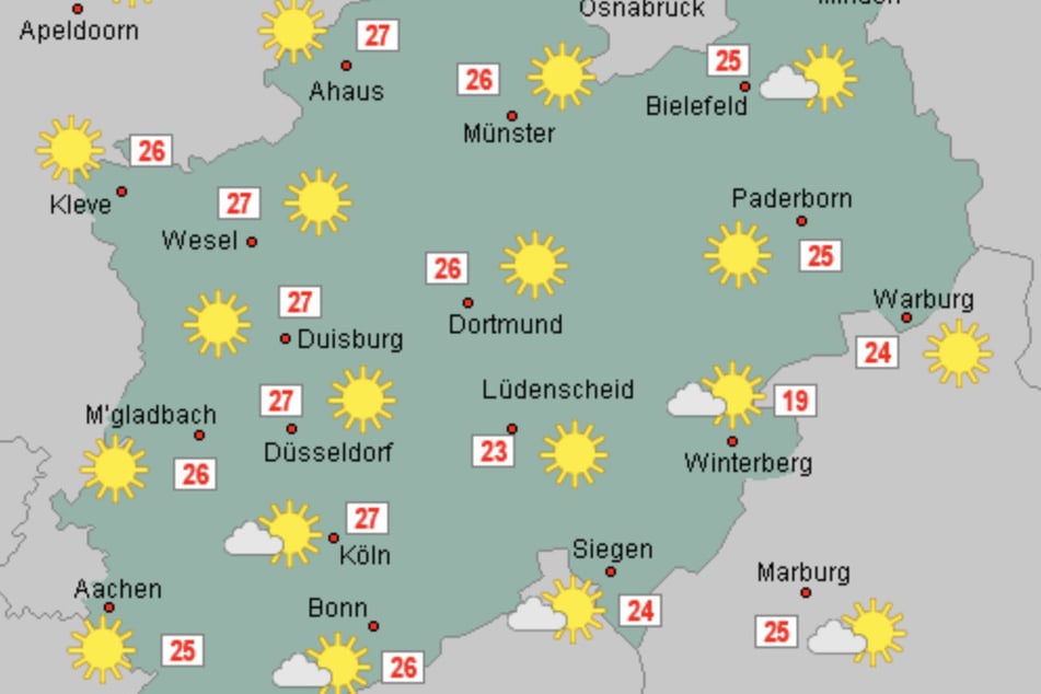 Auch am heutigen Donnerstag wird es in Nordrhein-Westfalen überwiegend Sonnig.