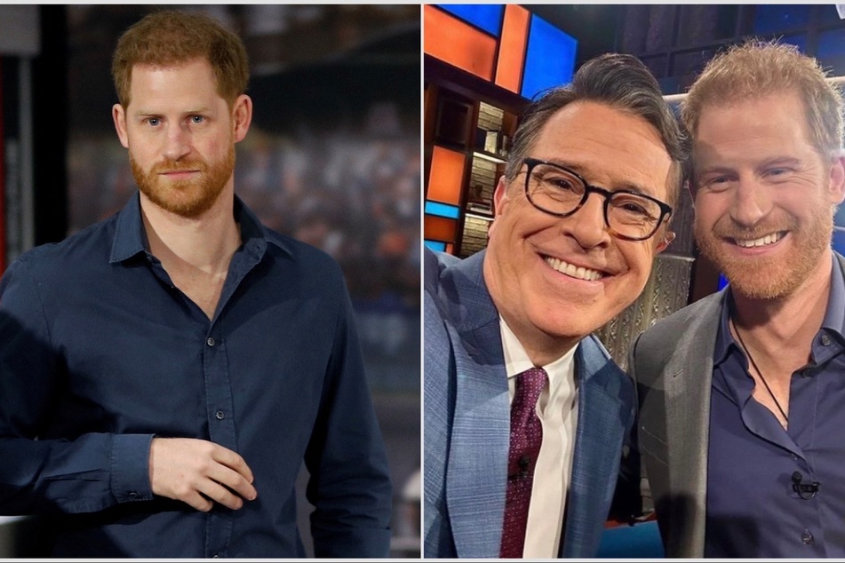 Prince Harry (r) appeared on The Late Show with Stephen Colbert where he discussed the backlash surrounding his new memoir and his time in the army.