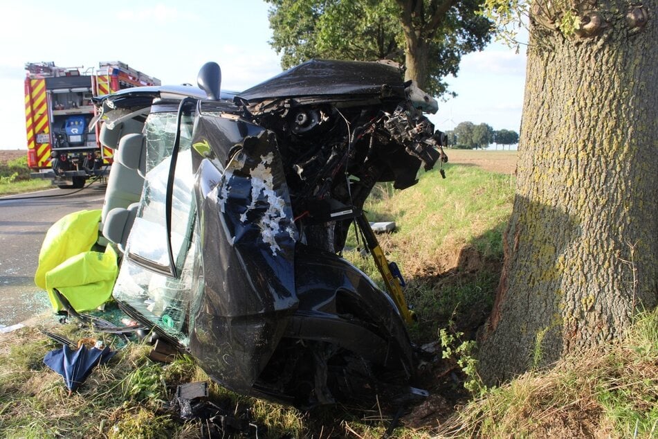 Der Wagen des 65-jährigen Unfallfahrers wurde bei dem Zusammenprall mit dem Baum komplett zerstört.