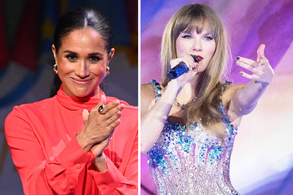 Taylor Swift (r) reportedly rejected an offer to appear on Meghan Markle's podcast, Archetypes, per The Wall Street Journal.