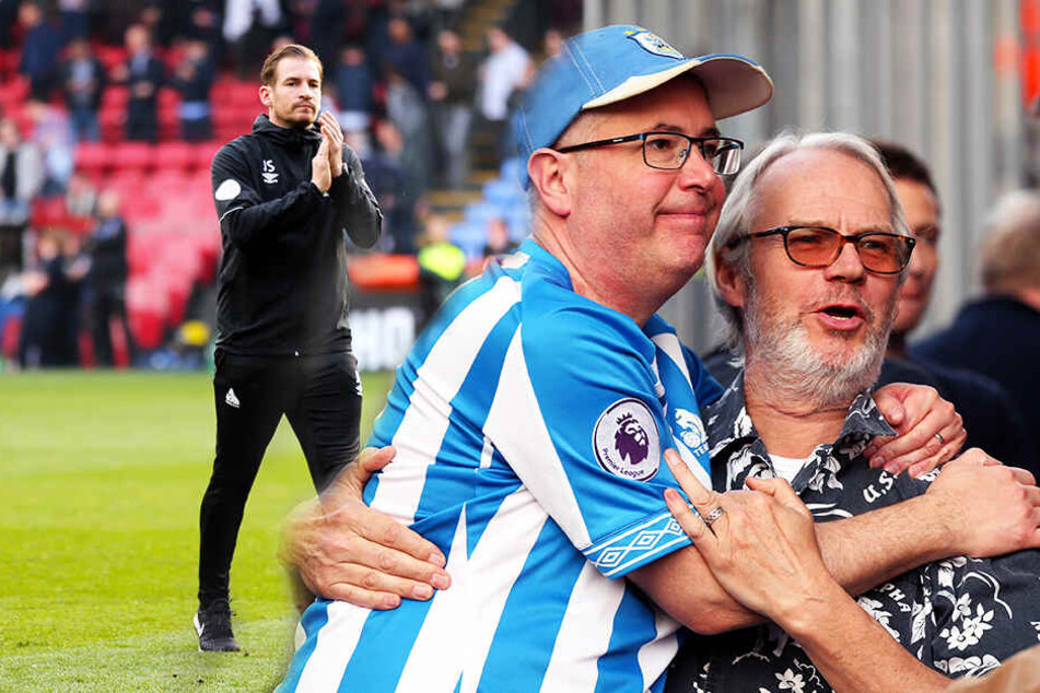 Trainer Jan Siewert (l.) konnte Huddersfield Town nicht mehr vor dem Premier-League-Abstieg retten. Die Fans waren dementsprechend traurig. (Bildmontage)