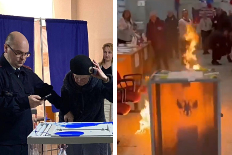 Eine 74-jährige Wählerin (l.) setzt auf Farbe. Andere Wahlberechtigte dagegen auf Feuer.