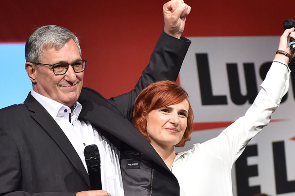 Freude bei den Bundesvorsitzenden der Partei Die Linke: Bernd Riexinger und Katja Kipping.