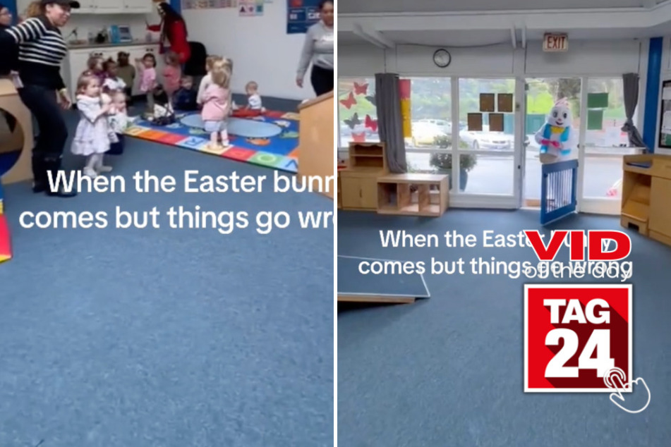 viral videos: Viral Video of the Day for April 1, 2024: Easter Bunny takes a tumble during kids' school surprise!