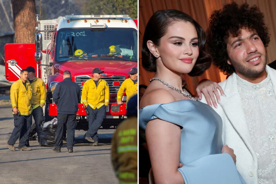 Selena Gomez and Benny Blanco (r.) lent a helping hand to first responders amid the devastating LA fires.