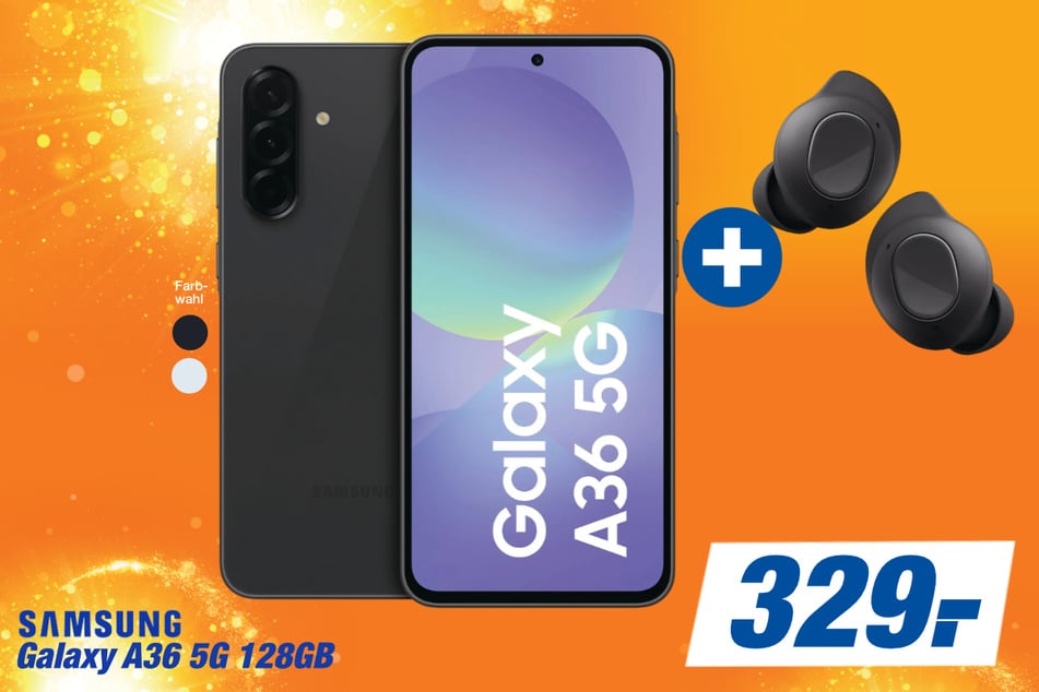 Samsung Galaxy A36 5G (128 GB) plus Samsung Galaxy Buds FE für 329 Euro.