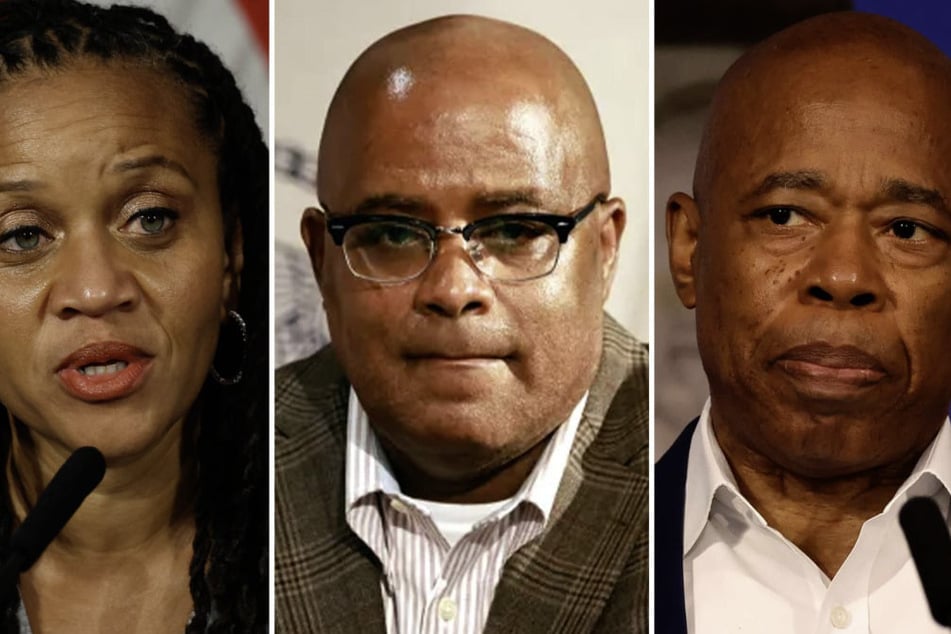 The homes of New York City First Deputy Mayor Sheena Wright (left) and Deputy Mayor for Public Safety Philip Banks (center) — close allies of Mayor Eric Adams (right) — were searched by the FBI on Wednesday.