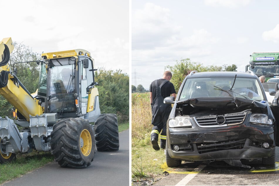 Auto unter Bagger geschoben: Drei Männer schwer verletzt