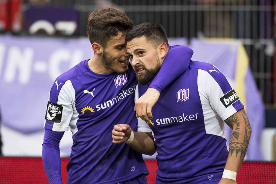 Osnabrück durfte dreimal jubeln: Hier freut sich Marcos Alvarez (r.) über sein Tor zum 2:1 für den VfL.