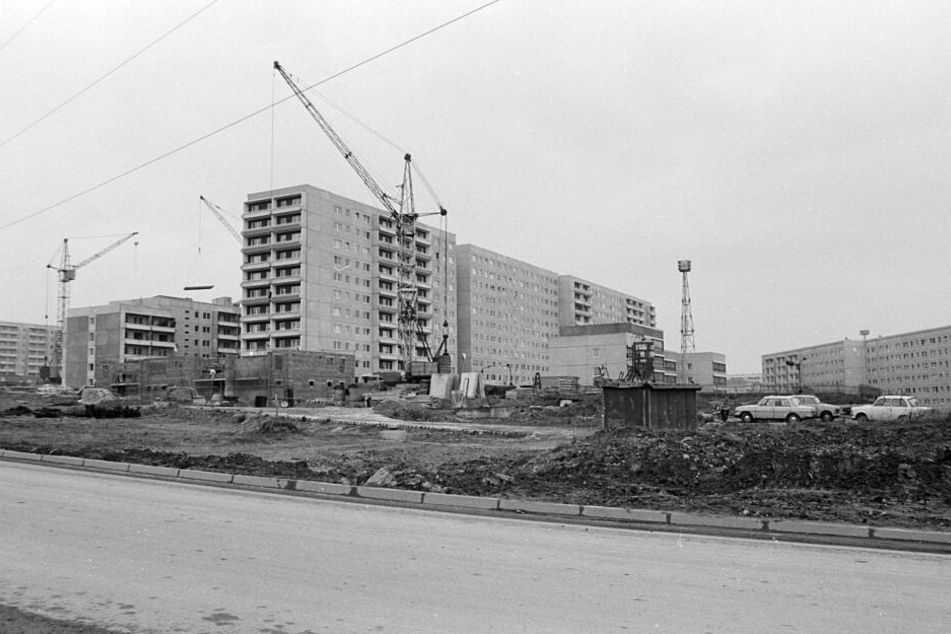 Eine Baustelle im Heckert-Gebiet im Jahr 1984.