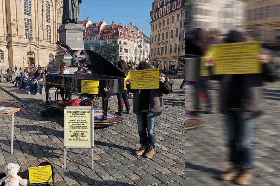 Mitte Februar demonstrierten Arne Schmitt und einige Mitstreiter gemeinsam vor der Frauenkirche.