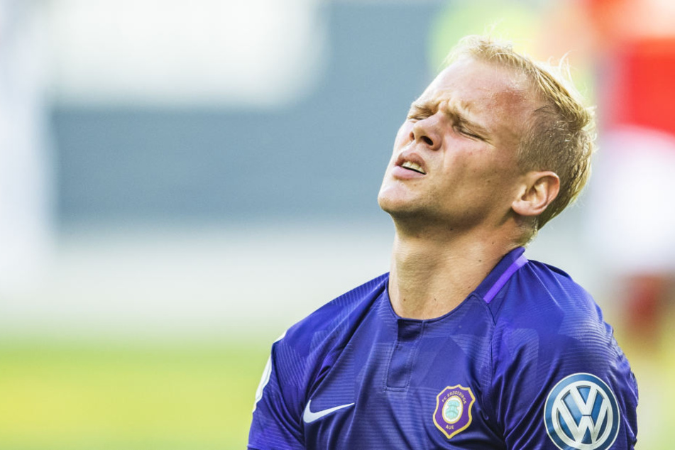 Der Auer Sören Bertram (27) war enttäuscht nach dem Pokalaus gegen Mainz am 18.08.18.