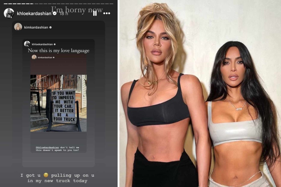 After Kim Kardashian (r.) tagged her sister, Khloé Kardashian, in an Instagram story, the two kept the cheeky public convo going.