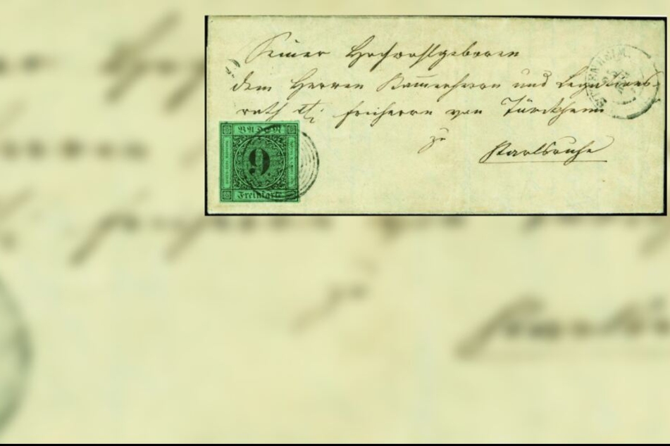 Das Foto zeigt die Briefmarke "Baden-Fehldruck 9 Kreuzer".
