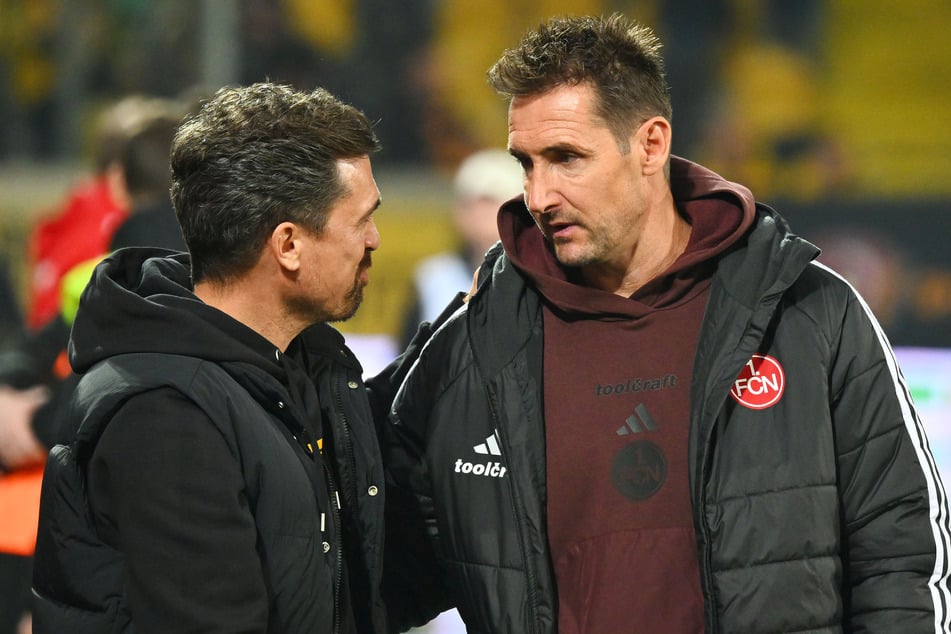 Teilen sich Rang drei: Dynamo-Coach Thomas Stamm (43, l.) und Miroslav Klose (47) vom 1. FC Nürnberg.