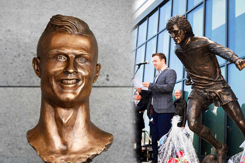 "Noch schlechter als Ronaldos" Büste nennen Fans die George-Best-Statue. (Bildmontage)