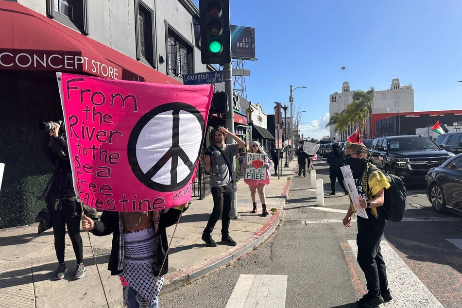 Palestine solidarity protesters gather outside Oscars to demand justice