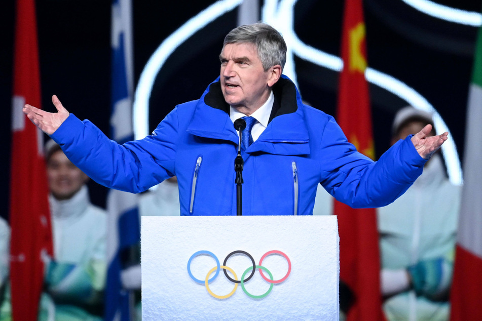 International Olympic Committee President Thomas Bach speaking at the opening ceremony of the Winter Olympics.