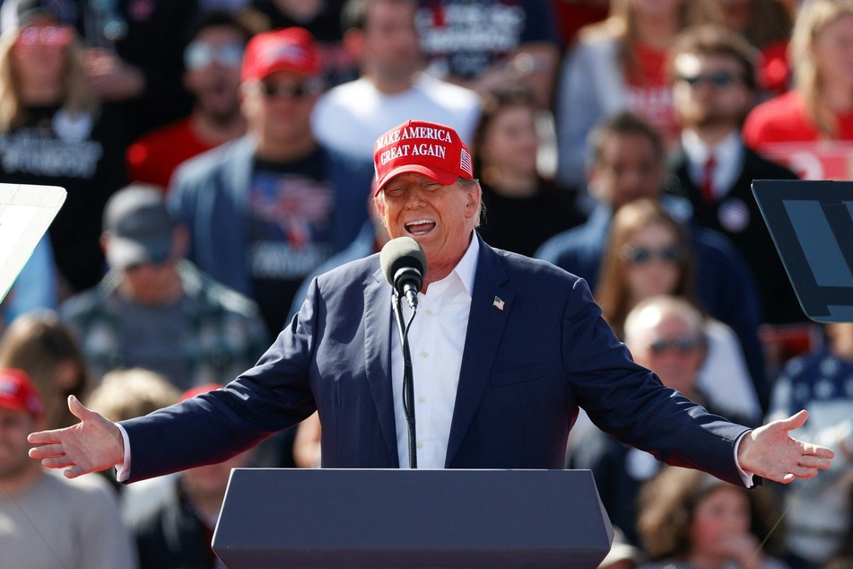 Republican presidential candidate Donald Trump speaking during a Buckeye Values ​​PAC Rally in Vandalia, Ohio, on March 16, 2024.