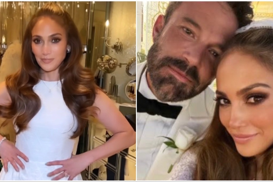 Jennifer Lopez (l) shared more romantic details from her surprise Las Vegas wedding with Ben Affleck!