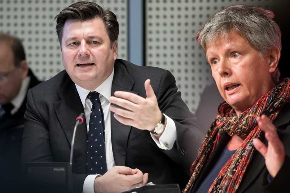 Linken-Chefin Katina Schubert (re.) kritisiert Berlins Innensenator Andreas Geisel heftig für die Abschiebung der albanischen Familie (Montage).
