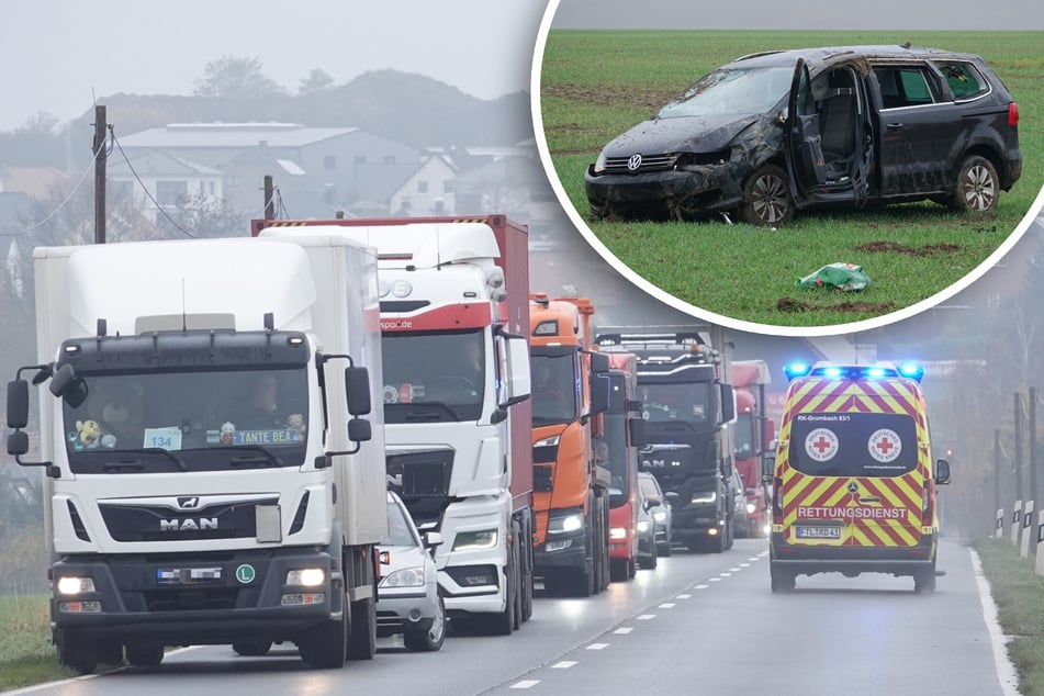 VW überschlägt sich auf Bundesstraße bei Dresden: Mann schwer verletzt
