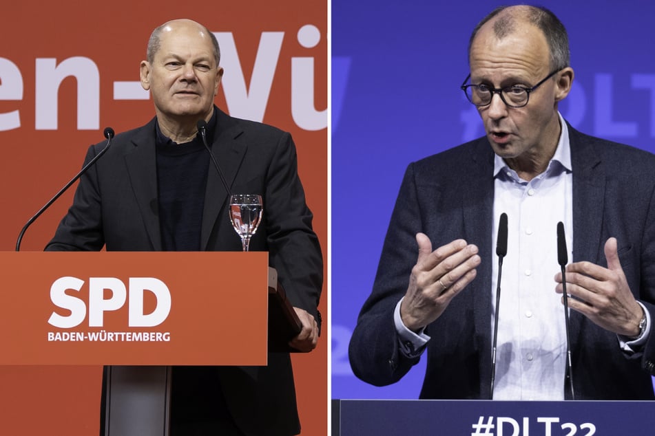 "Die Leistung fleißiger Arbeitnehmerinnen und Arbeitnehmer muss sich lohnen, lieber Herr Merz", sagte Olaf Scholz (64, SPD, links) mit Blick auf den Mindestlohn und als Seitenhieb in Richtung Friedrich Merz (67, CDU).