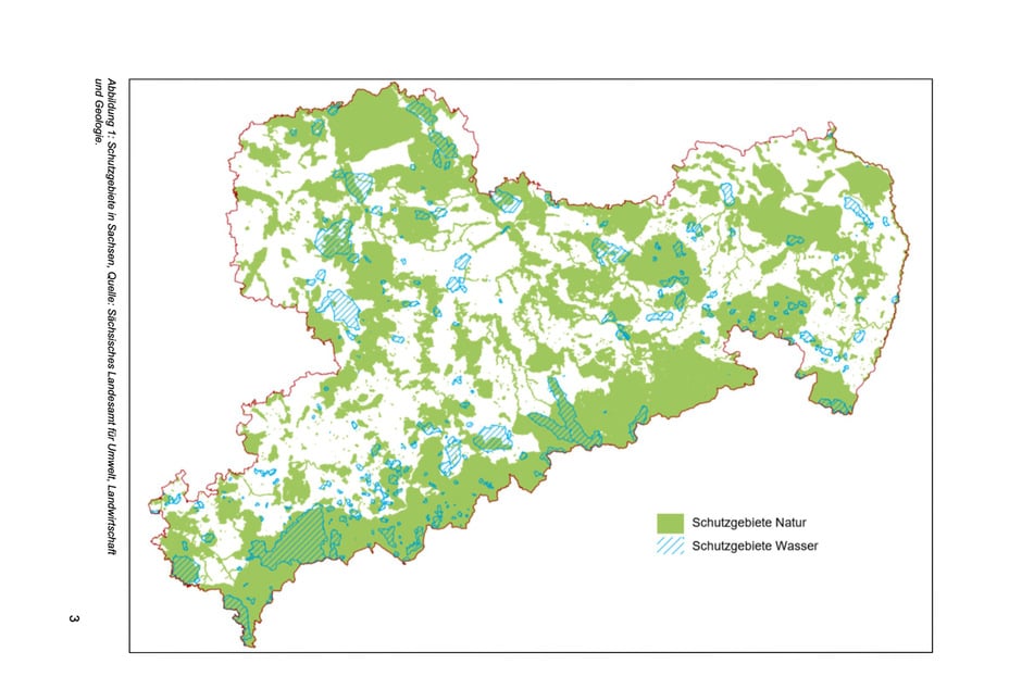 Die Karte zeigt eine Übersicht über geschützte Natur- und Wasserschutzgebiete in Sachsen. Hier haben es andere Nutzungen schwer bzw. sind komplett untersagt. Solche und andere Nutzungen werden im neuen Landesentwicklungsplan (LEP) fortgeschrieben.
