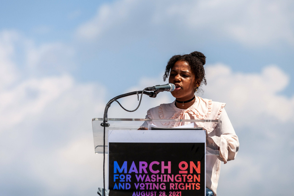 MLK's 13-year-old granddaughter, Yolanda Renee King, speaks at a voting rights march in August.