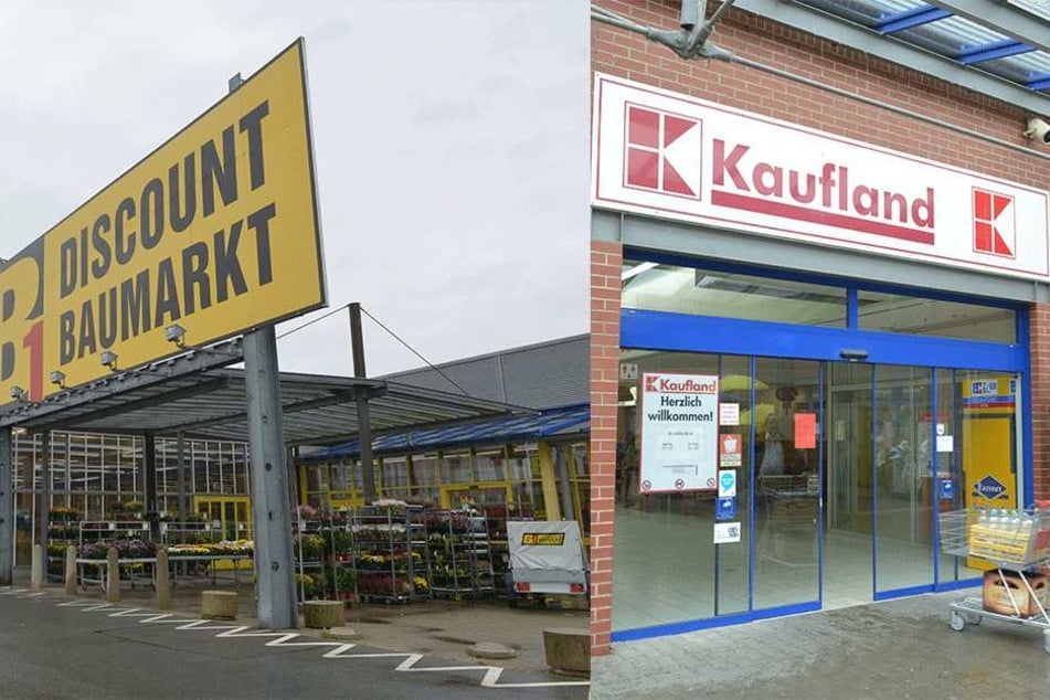 Links: Umzug geplant: Der Discount-Baumarkt B1 der Rewe-Gruppe schließt seine 
Pforten in Crimmitschau und wechselt in das benachbarte Glauchau. Rechts: Die Supermarktkette Kaufland wird sich schon zum 8. November aus dem 
Crimmitschaucenter zurückziehen.