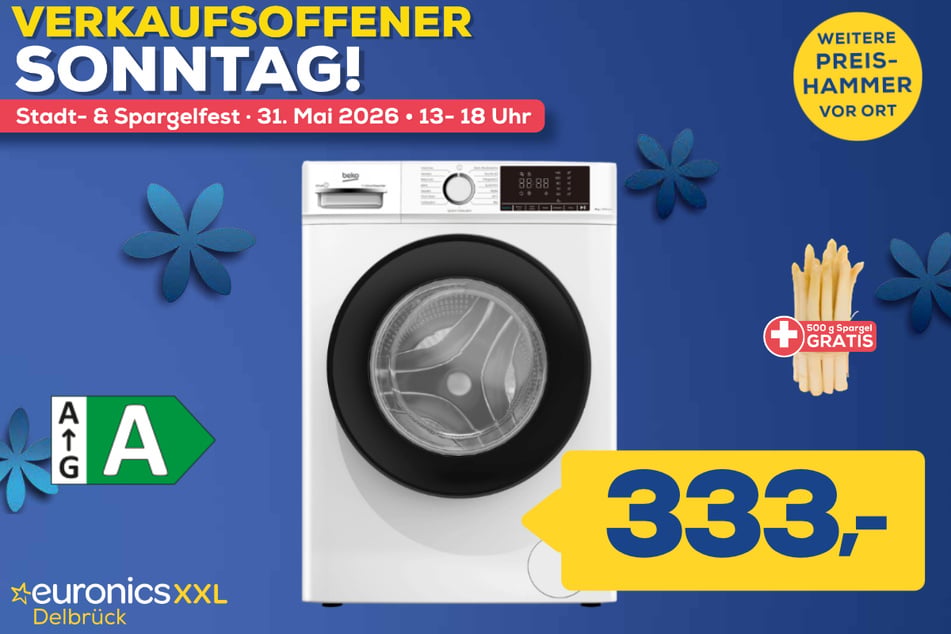 Beko-Waschmaschine BMFH3WFO8741 für 333 Euro (500 Gramm Spargel gratis).