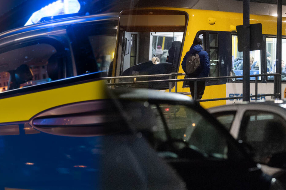 Ein Mann greift Opfer mit Glasscheibe in einer Stuttgarter Stadtbahn ein. (Fotomontage)