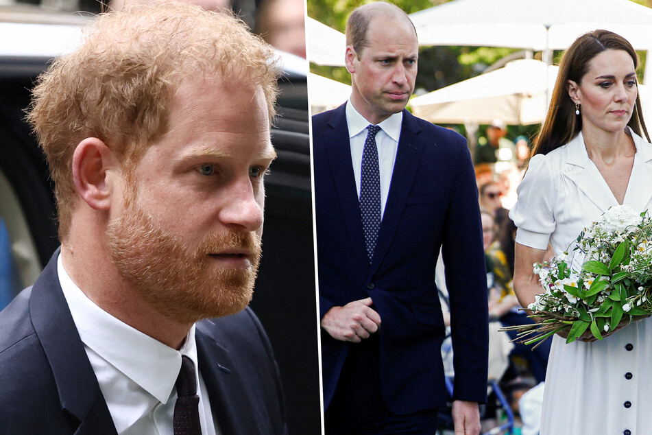 Prince Harry (l.) will return to London this week, but he is not expected to visit his brother William (c.) or sister-in-law Kate Middleton.