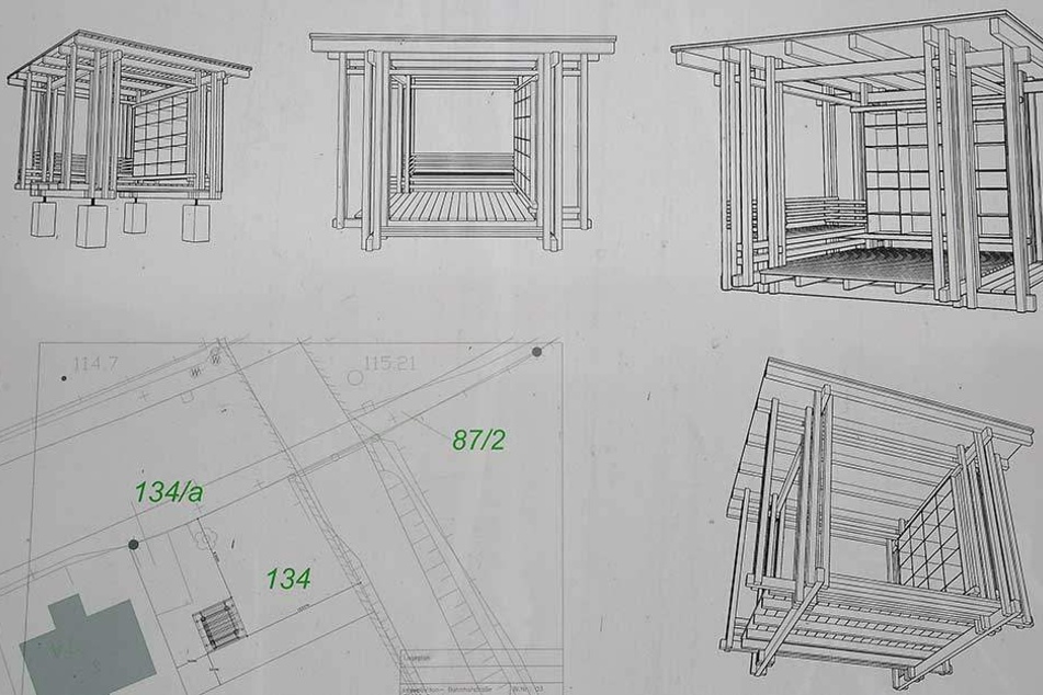 So soll der hölzerne Pavillon (circa vier Quadratmeter) mit Bücherschrank und Sitzecke aussehen.